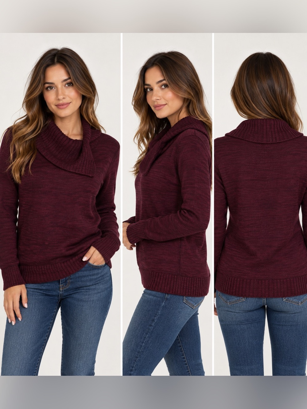 Matty M Women’s Cowl Neck Sweater sz S Burgundy Stretch NEW #F334